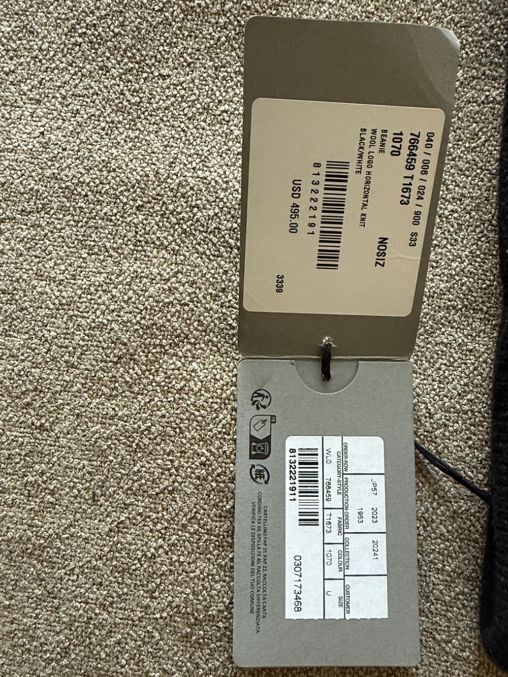 Balenciaga Black and White Logo Knit Cuff Beanie - Picture 2 of 5